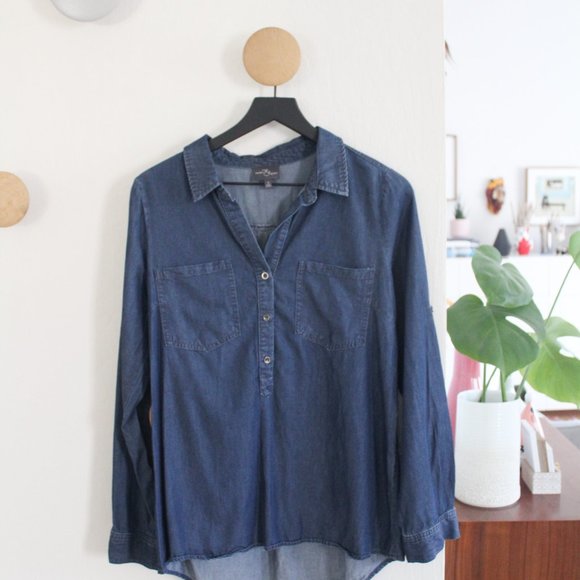 Market & Spruce Long Sleeve Chambray Popover Top Size MEDIUM - Picture 5 of 6